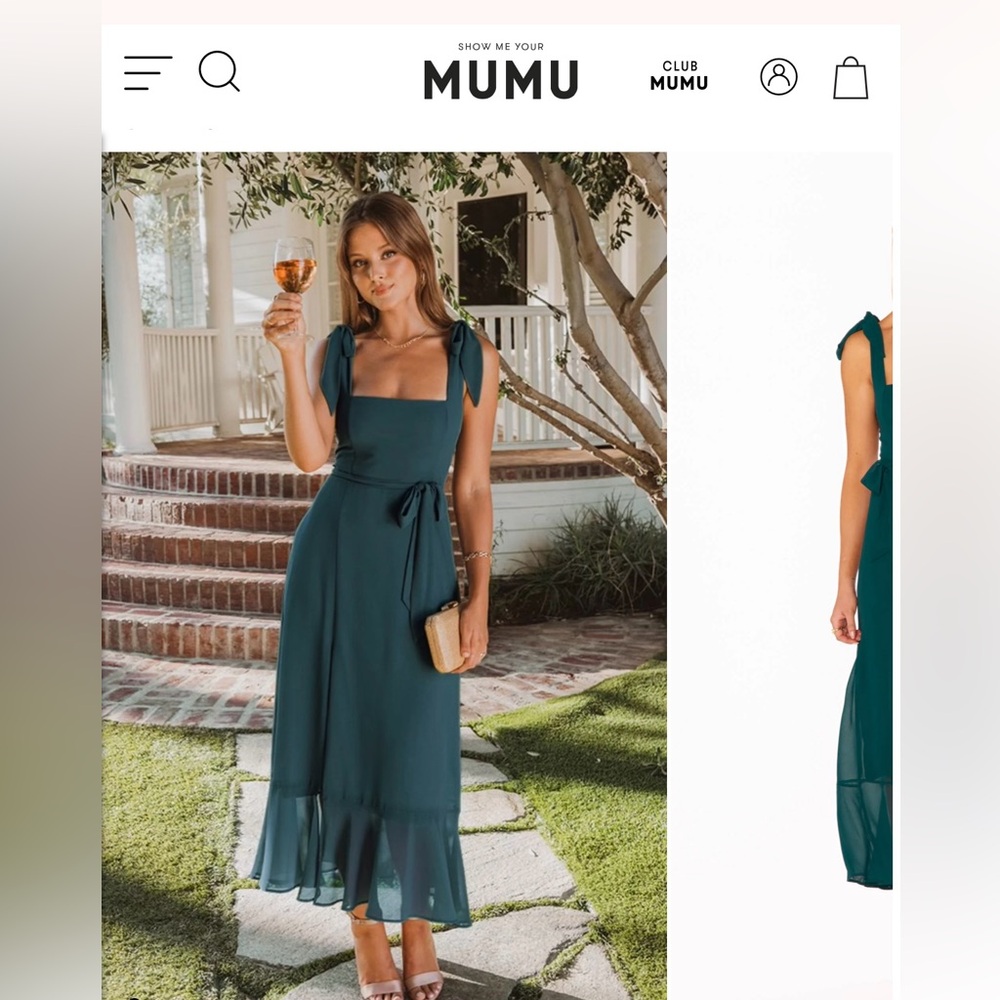 Show me your Mumu Claire midi dress- emerald chiffon size xs
